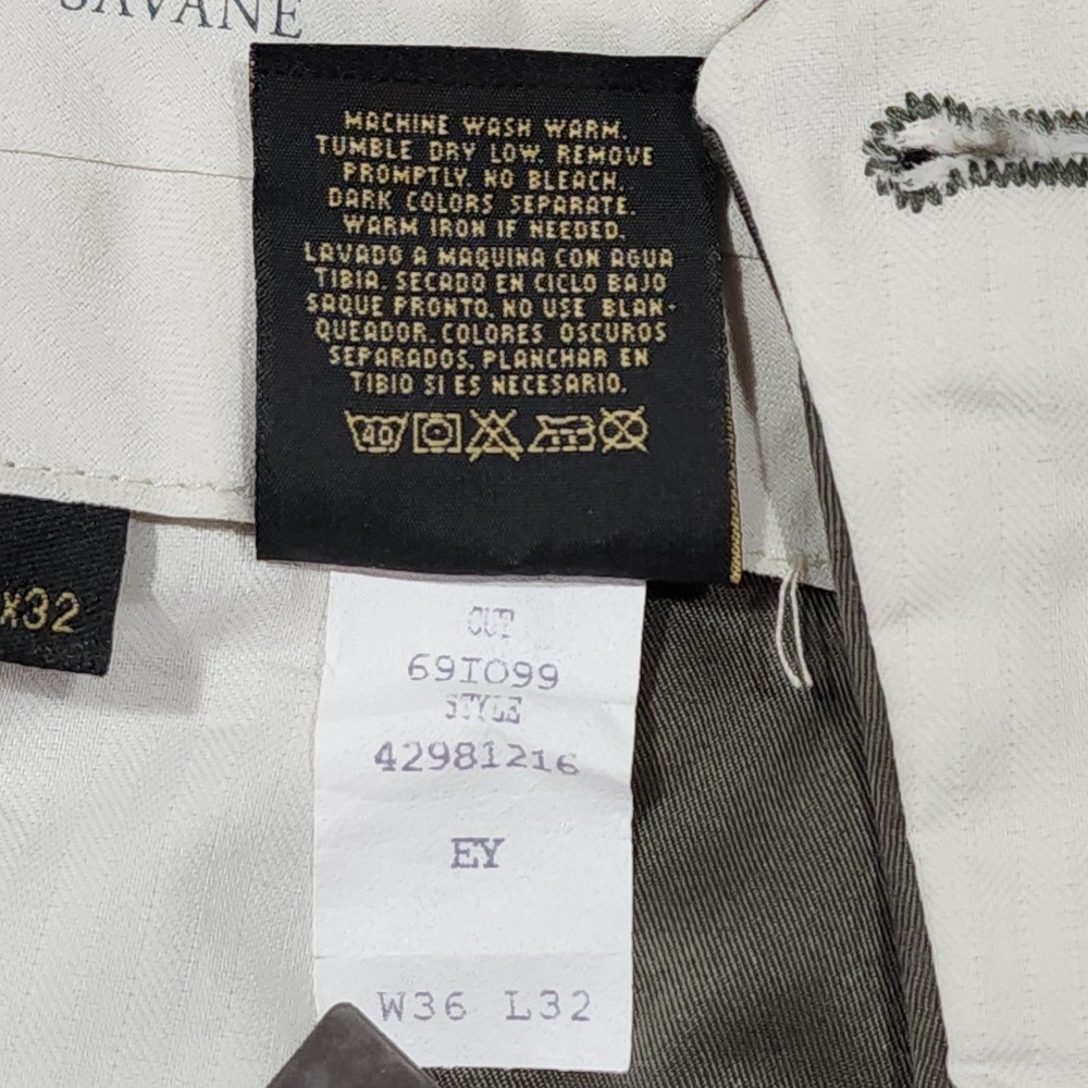 Savane Dress Pants 36x32 Mens Olive Green Pleated Cuffed Micro-Denier Classic - Picture 4 of 10
